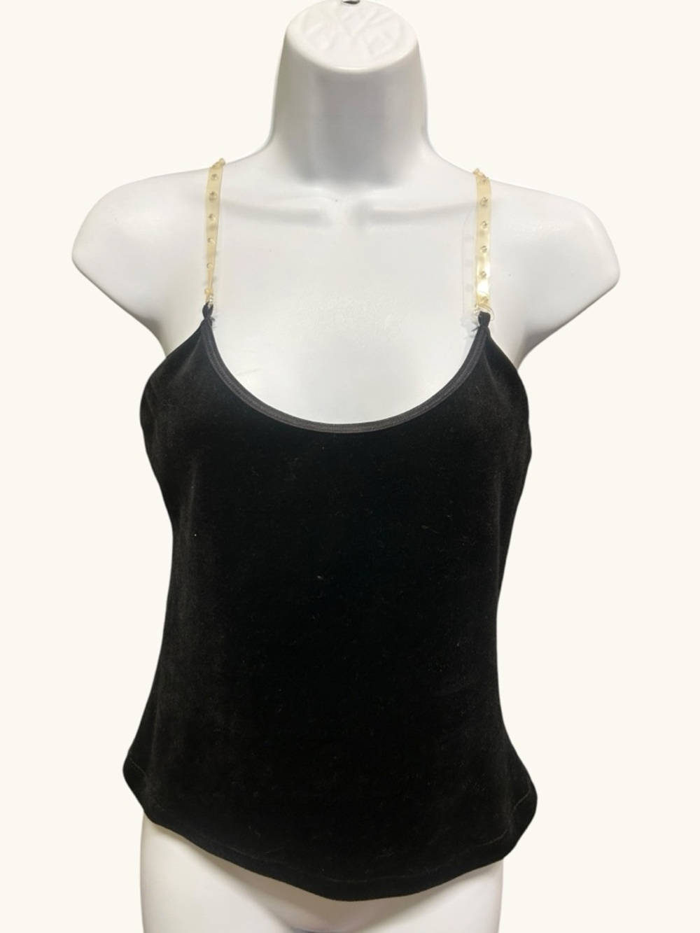 VTG East West Intimates Y2K Velour Tank Top Rhinestone Straps Black Size M